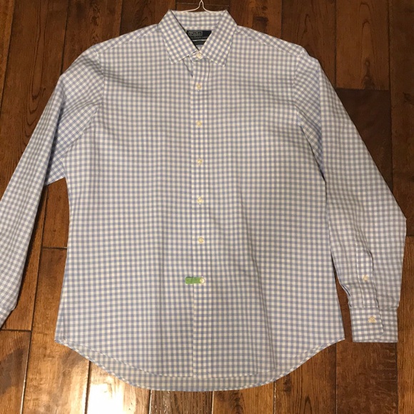 Blue and white check button up Polo - Picture 4 of 6